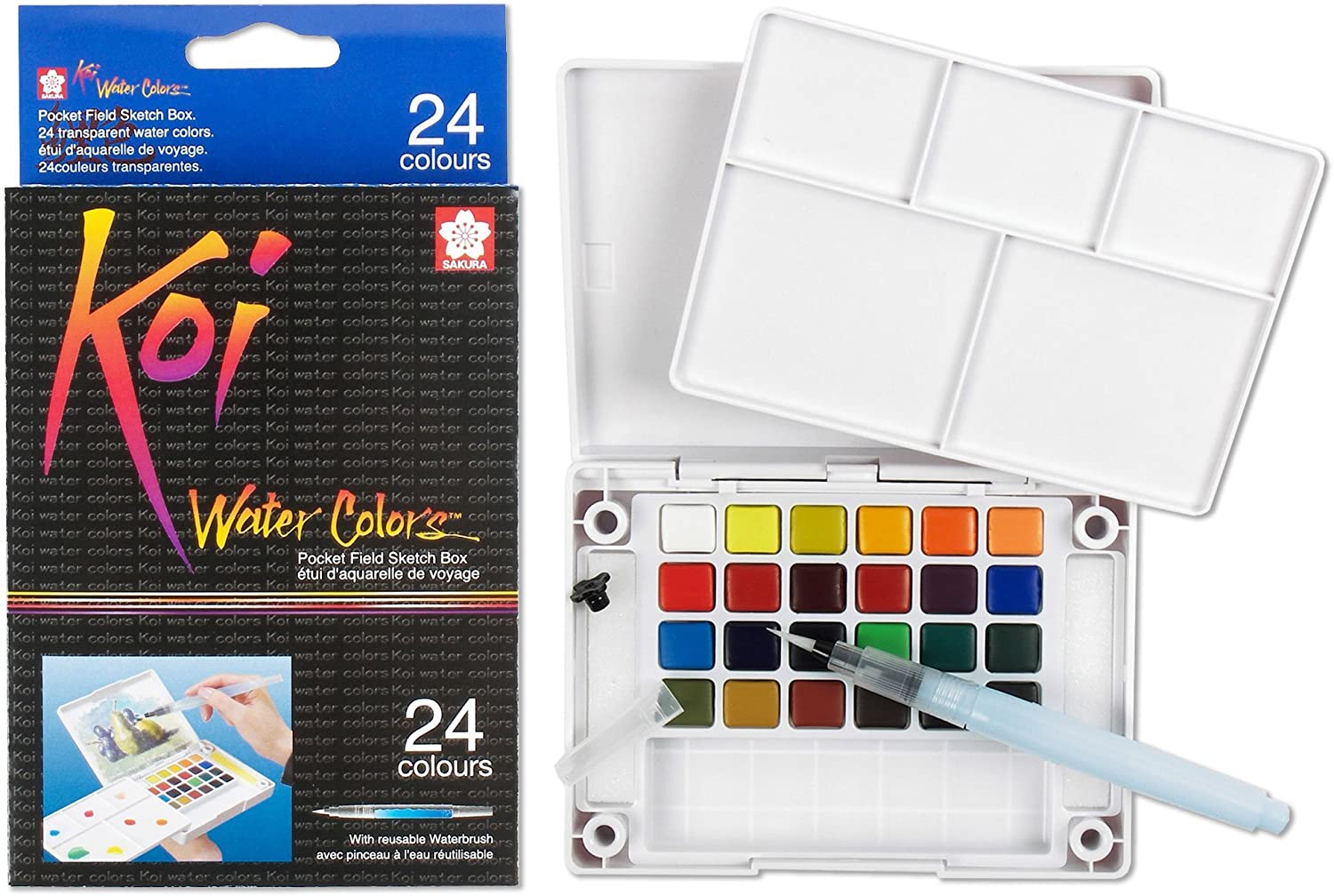 9. Sakura XNCW-24N, 24 Assorted Watercolors Field Sketch Set with Brush