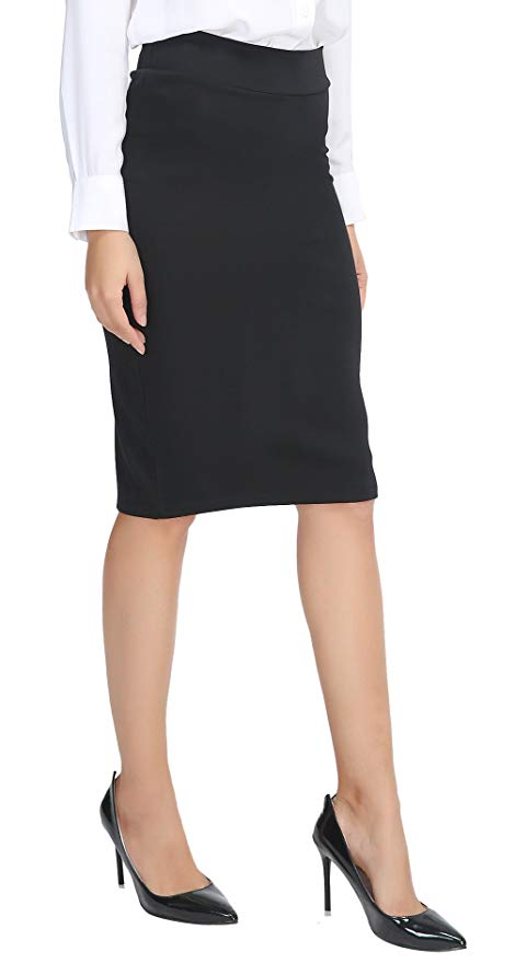 2. Women's elastic waist stretch bodycon midi pencil skirt