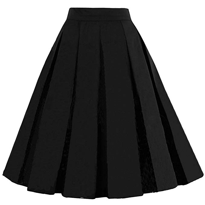 10. Women's Vintage A-line printed flared midi skirts