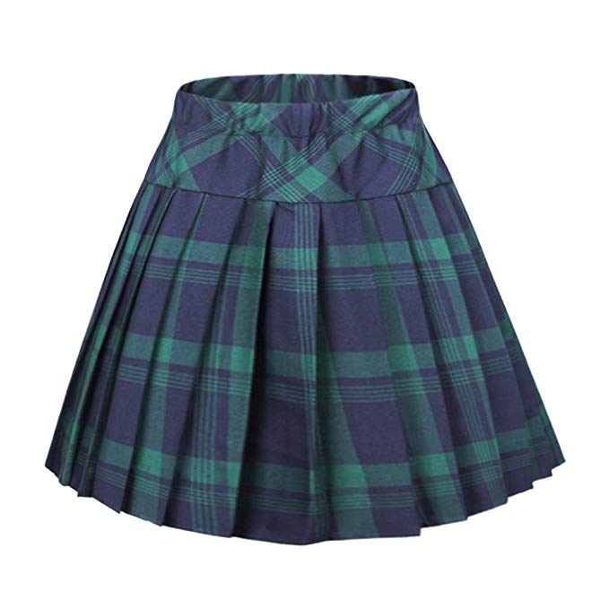 9. Women's elastic waist tartan pleated school skirt