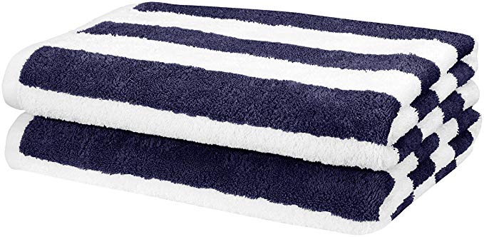 5. AmazonBasics Beach Towel - Cabana Stripe, Navy Blue, Pack of 2