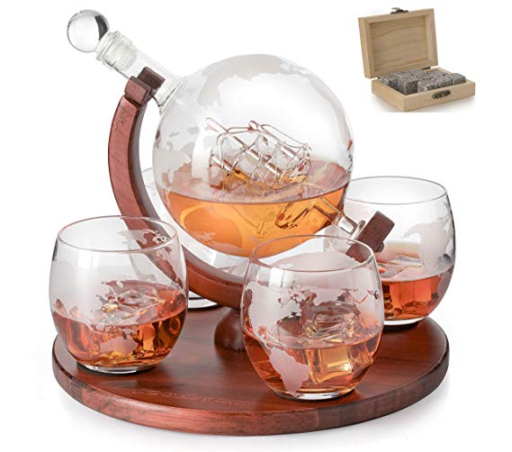 5. Etched world whiskey decanter.