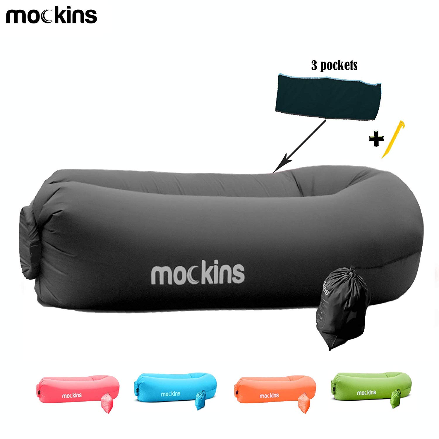 2: Mockins Black Inflatable Lounger Hangout Sofa Bed