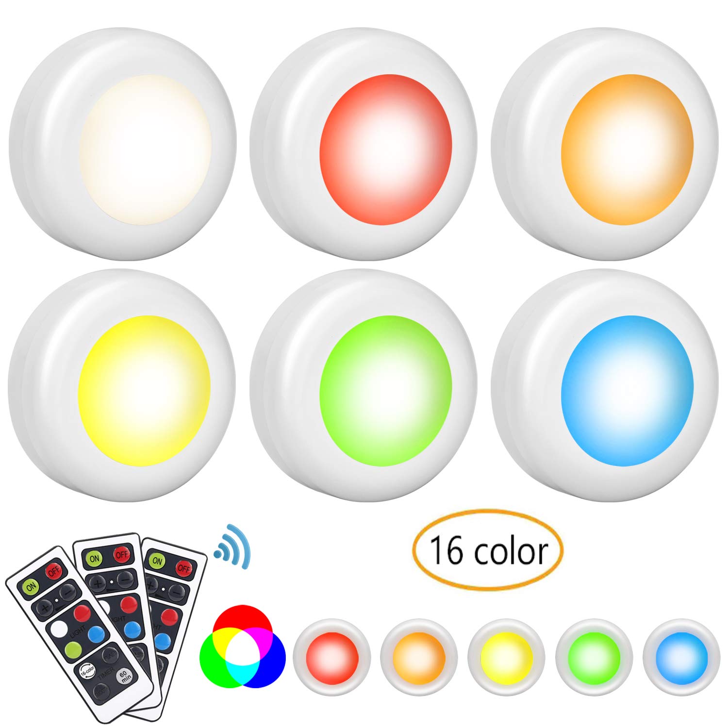 4. Mirviory Wireless LED Puck Lights 16 Colors.