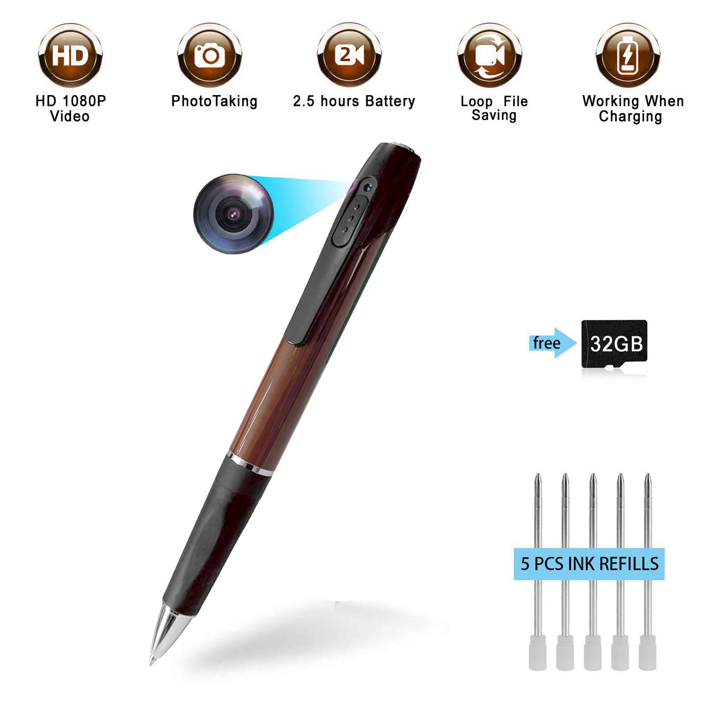 8. Pen LKcare 1080p HD Spy Camera Pen 2.5 Hours Video Taking Battery Life with 32GB