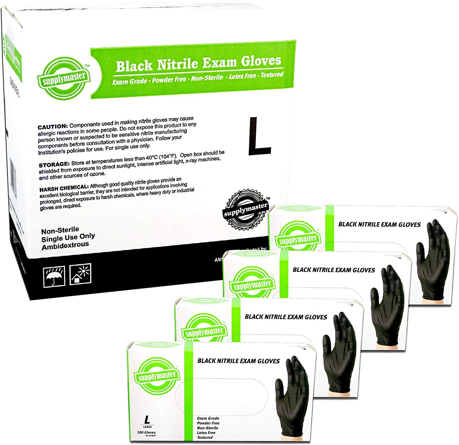 4. SupplyMaster Black Nitrile Exam Disposable Gloves