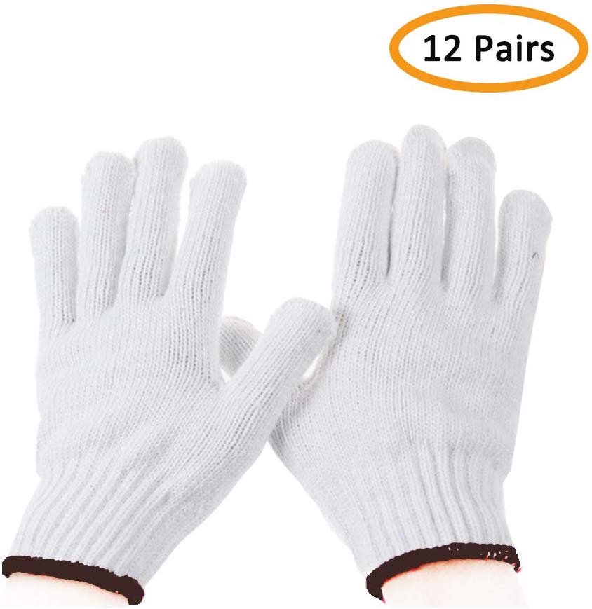 7. Work Gloves Cotton Heavy Duty-Fir 12 Pairs White Gloves