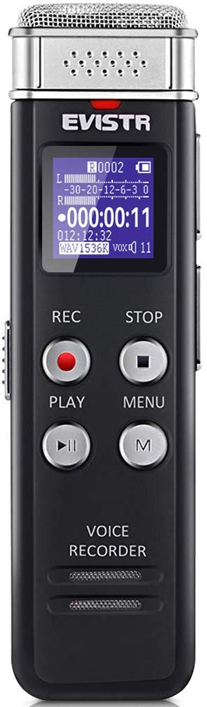 8. EVISTR 16GB Digital Voice Recorder