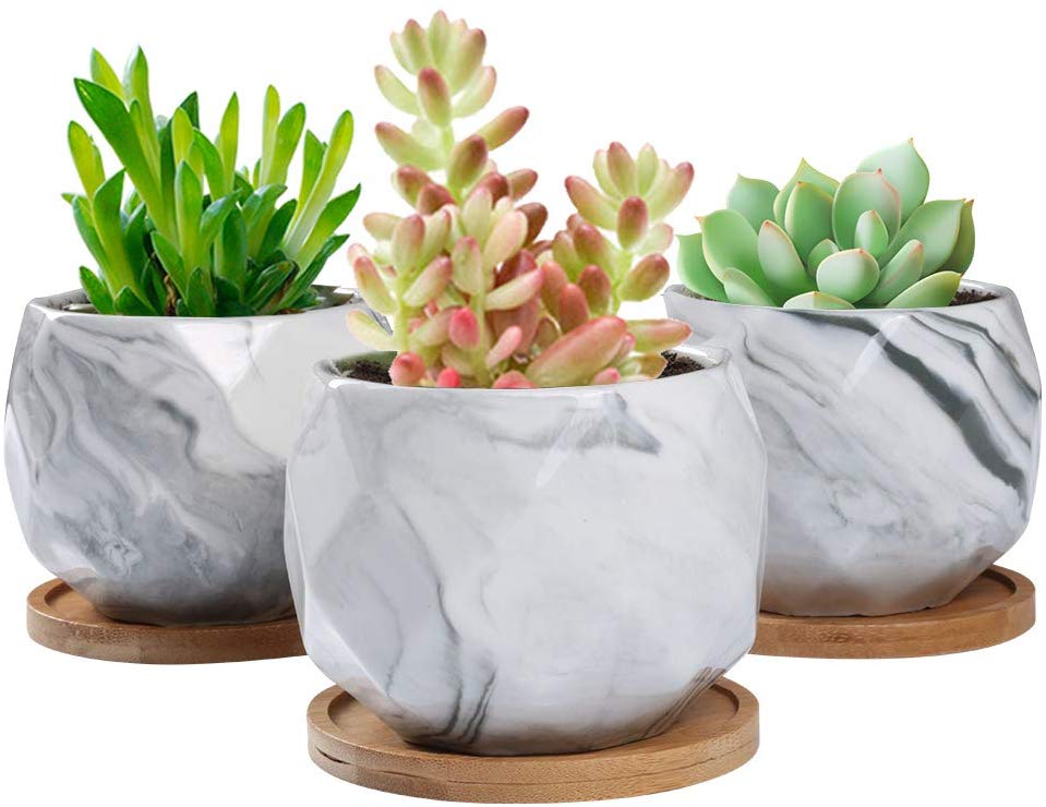 3. SQOWL 3.2 inch Marble Ceramic Succulent Planter