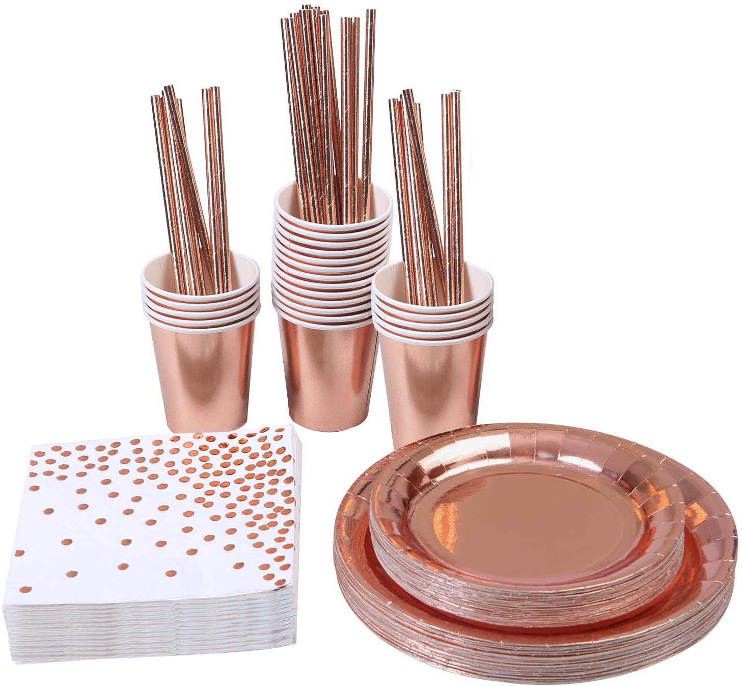 8. Aneco 146 items Rose Gold Party ware Foil Paper Plates