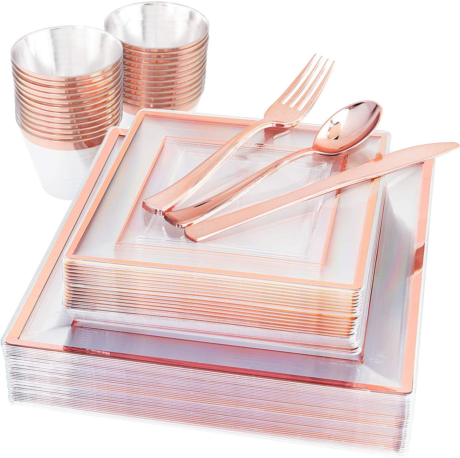 7. one hundred fifty items Rose Gold sq. Plastic Plates