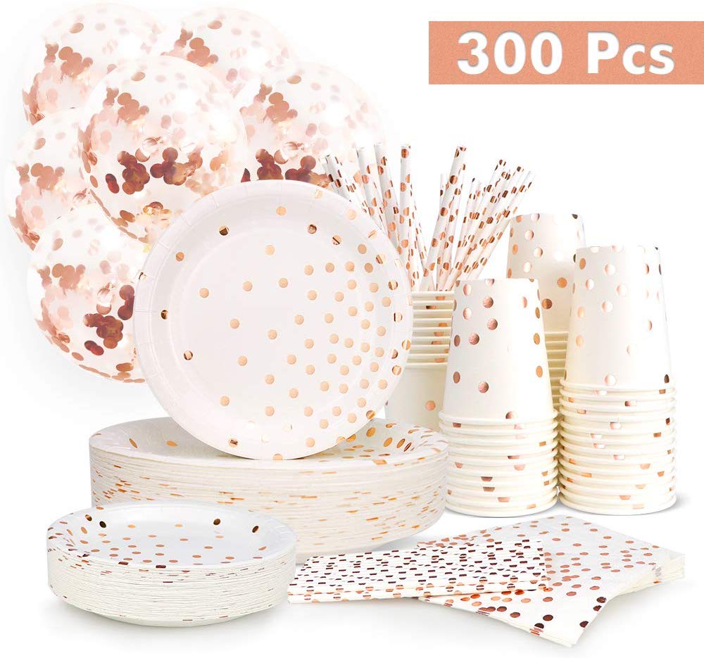 5. three hundred PCS Rose Gold Paper Party Supplies-Disposable Paper Plates