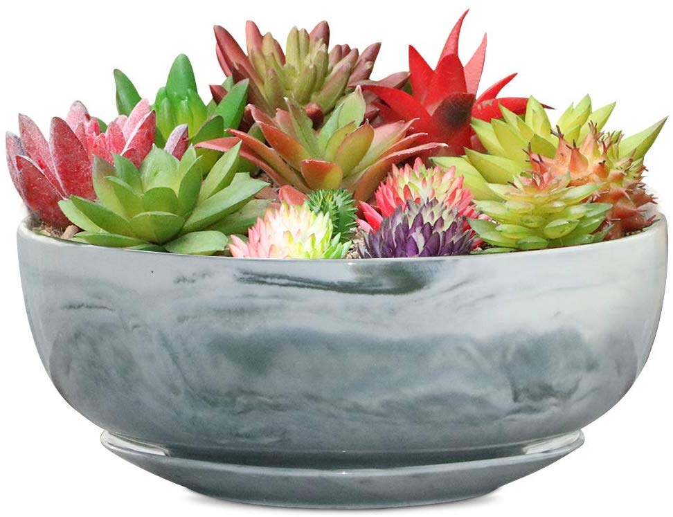 8. 8in Marble Large Round Succulent Planter