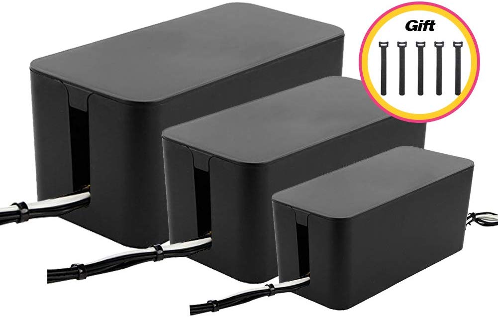 2. Set of Three, Cable Management Boxes Organizer