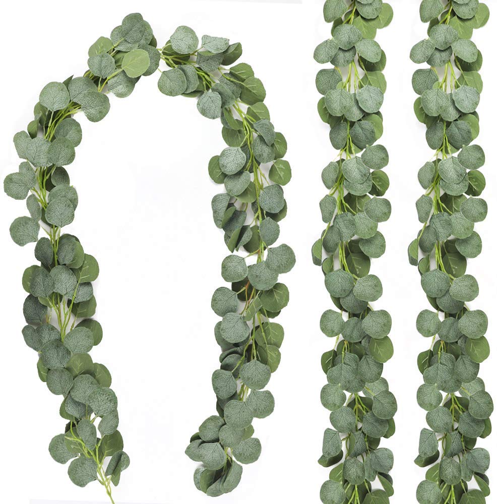 2. CEWOR 3 Packs Artificial Vines Faux Silver Dollar Eucalyptus Plants