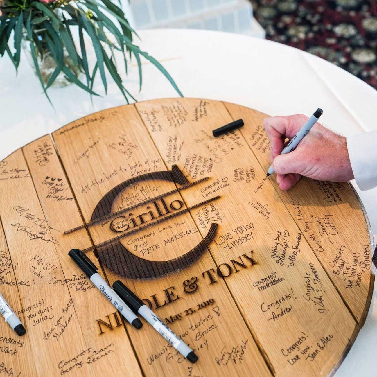 3. An Alternative To Personalized Wedding Guestbook – Whiskeymade - Solid Wood Made From The Original Bourbon Barrel Head (Big Mold