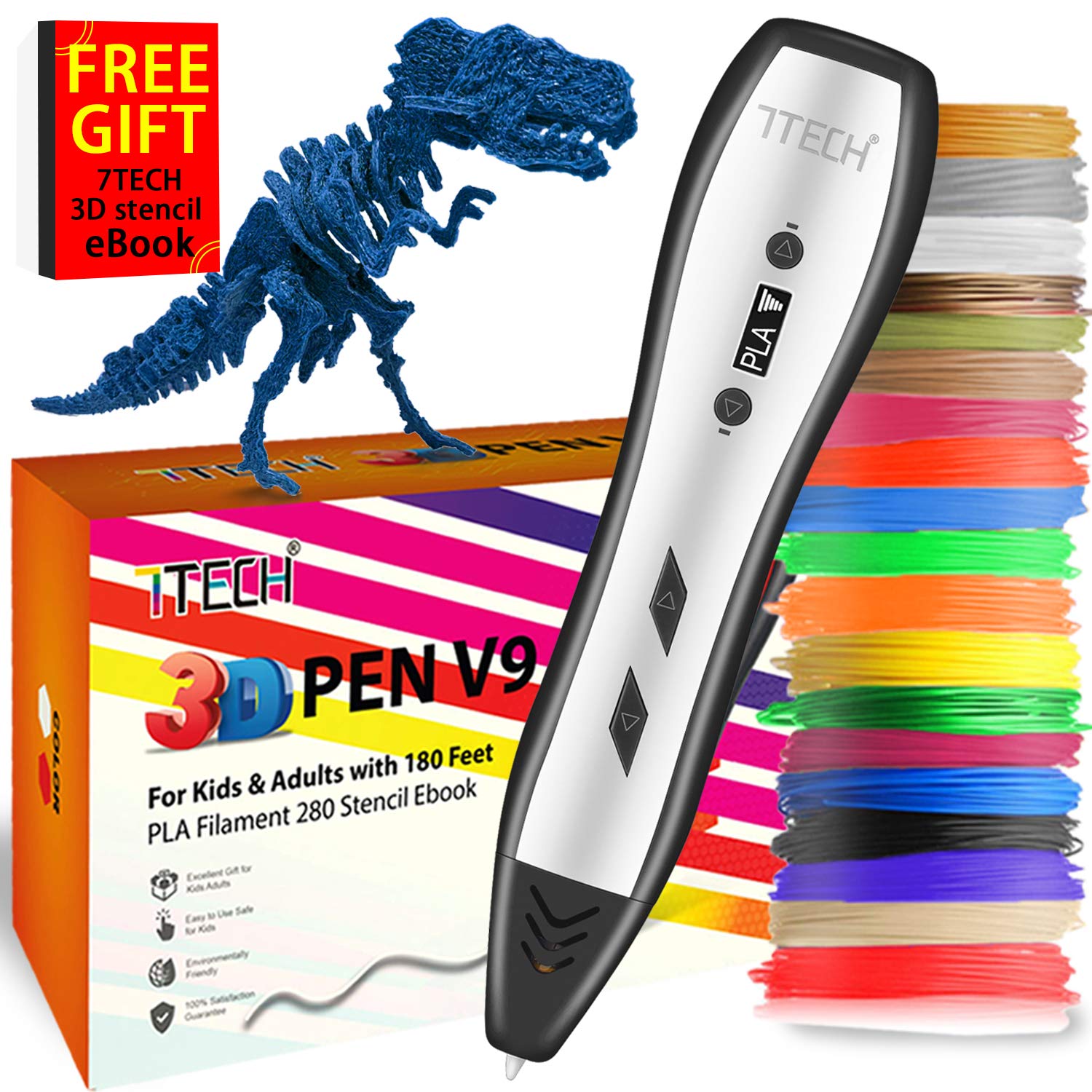 3. 7TECH 3D Pen with 180 Feet PLA Filament