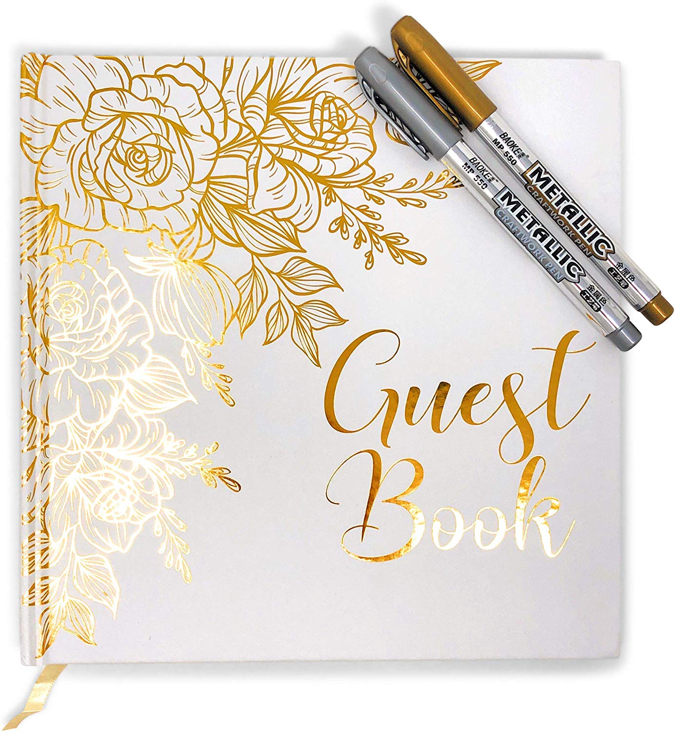 8. Guestbook For A Wedding With Lemon Sorbet-Photo Album Poster-Golden Leaf And Golden Edge-Hardcover Book With Thick White Paper-32 Pages-Equipped With Two Metal Markers