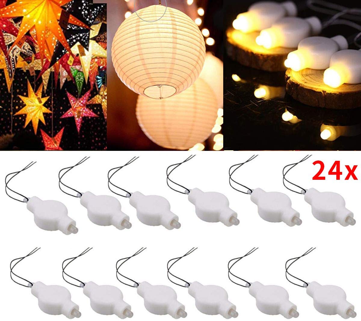 3. LOGUIDE LED Lantern Lights,24 Pack Battery Powered Small LED Lights for Paper Lanterns, Balloons, Floral, Weddings and Festival Decorations (Warm White)