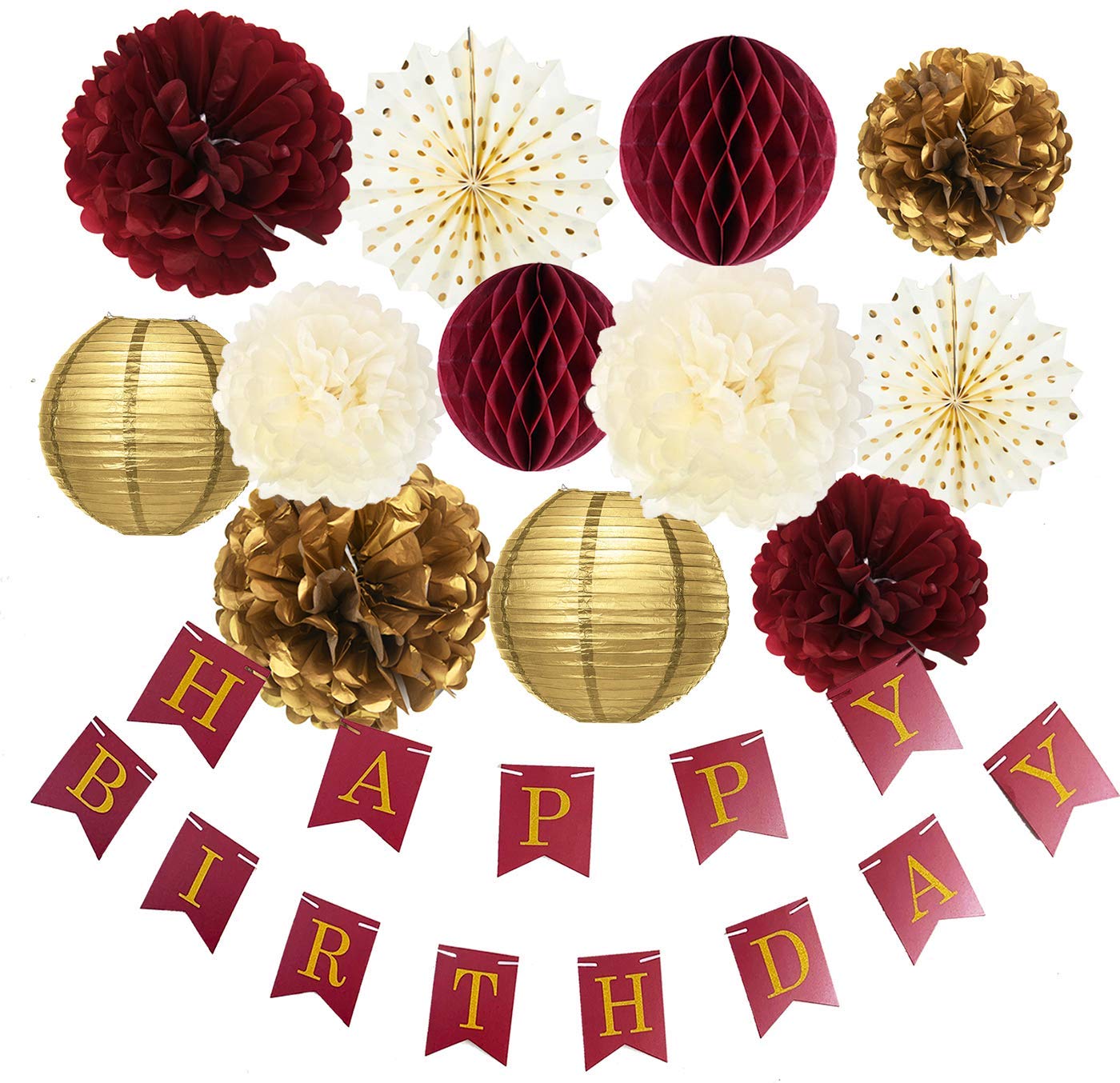 2.Burgundy Gold Birthday Party Decorations