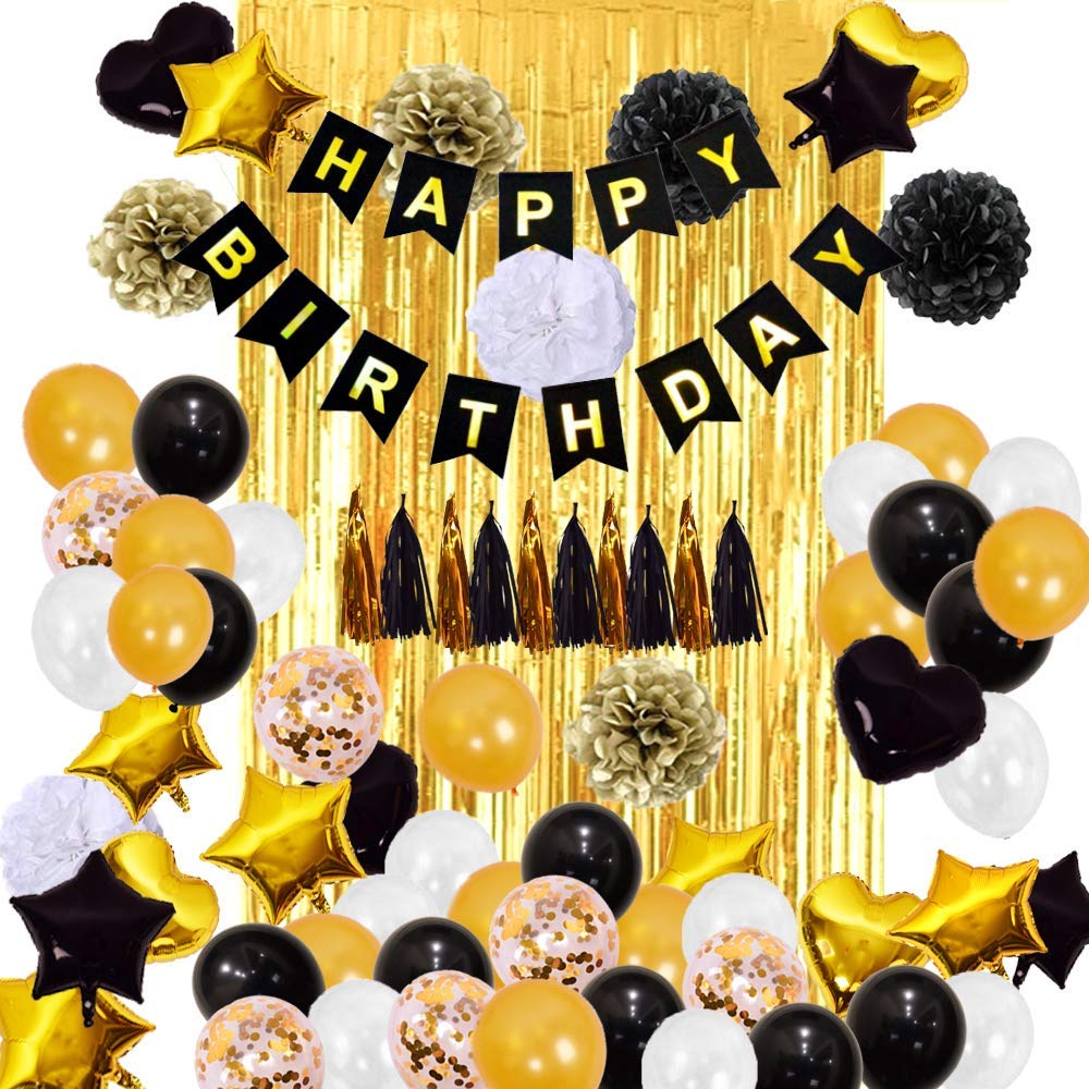 6. White Black Gold Balloon Birthday Party Decorations