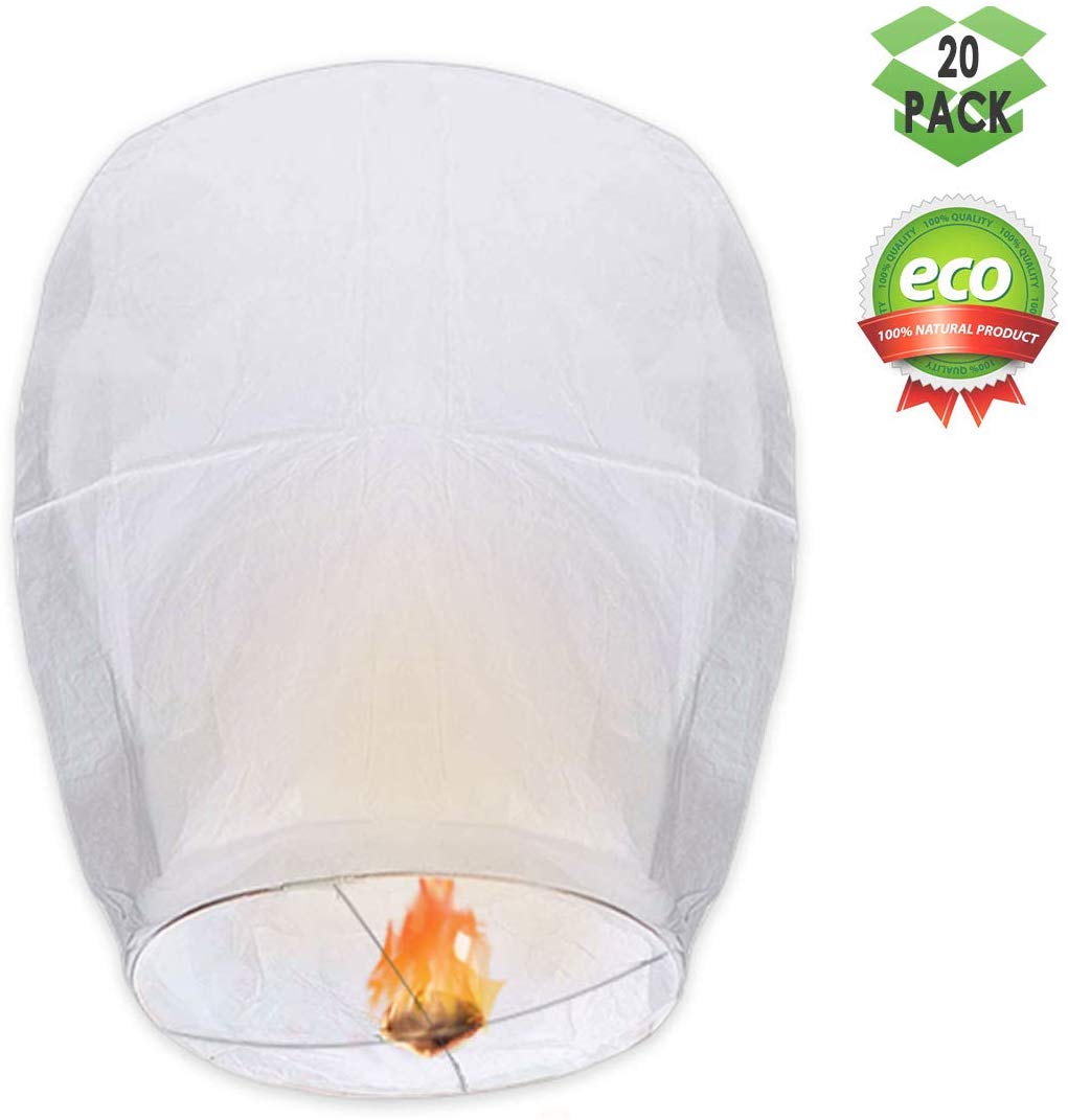 7. GOCHANGE Chinese Lanterns, 20 Pack Paper Lanterns - 100% Biodegradable, Eco-Friendly, Japanese Lanterns for Weddings, Celebrations, Memorial Ceremonies, White Lanterns