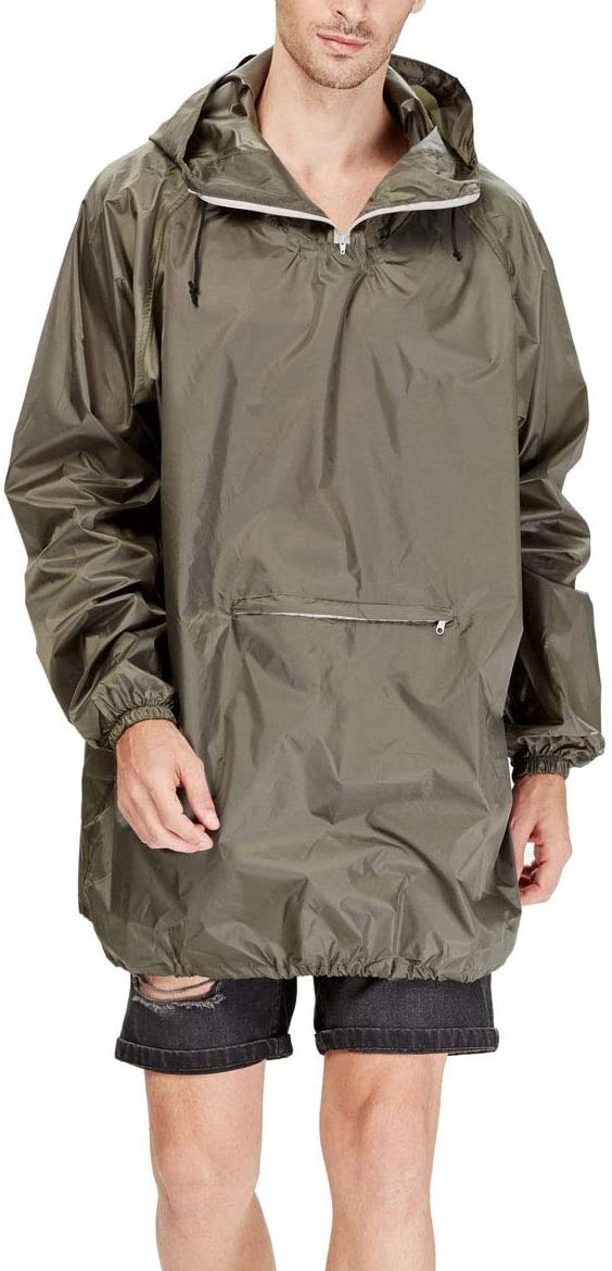8: 4ucycling Raincoat Easy Carry Wind Rain Jacket Poncho Coat Outdoor, Black/Green one Size