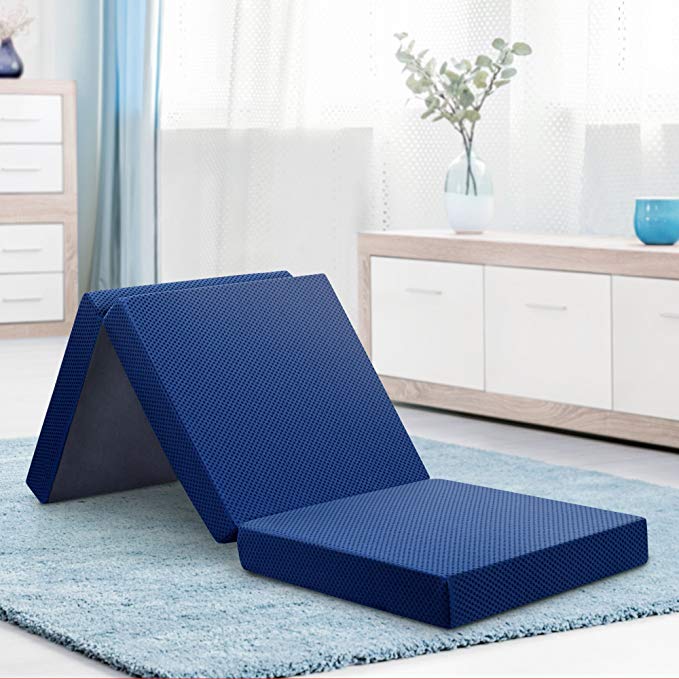 3: Olee Sleep Tri-Folding Memory Foam Topper, 4'' H, Blue