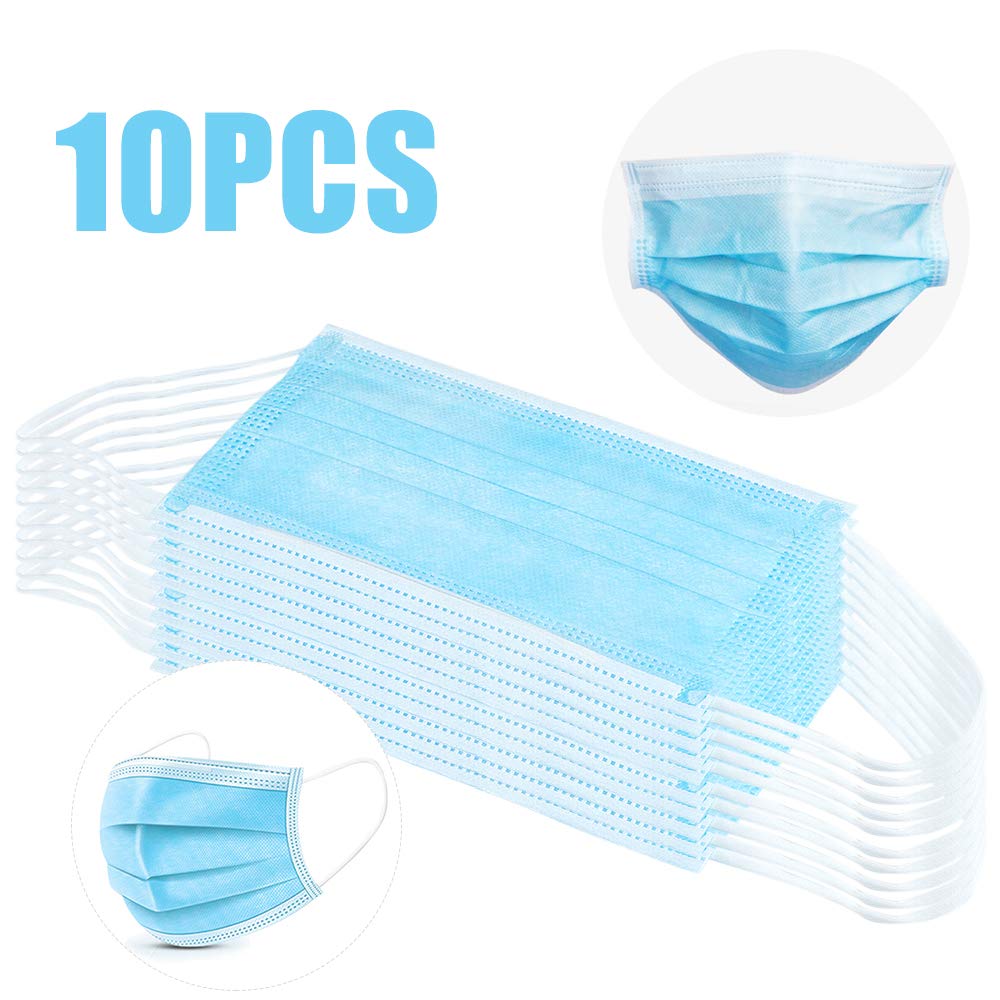 2. GTWCK 10PCS Disposable Face Masks, 3-Ply Earloop Mouth Mask