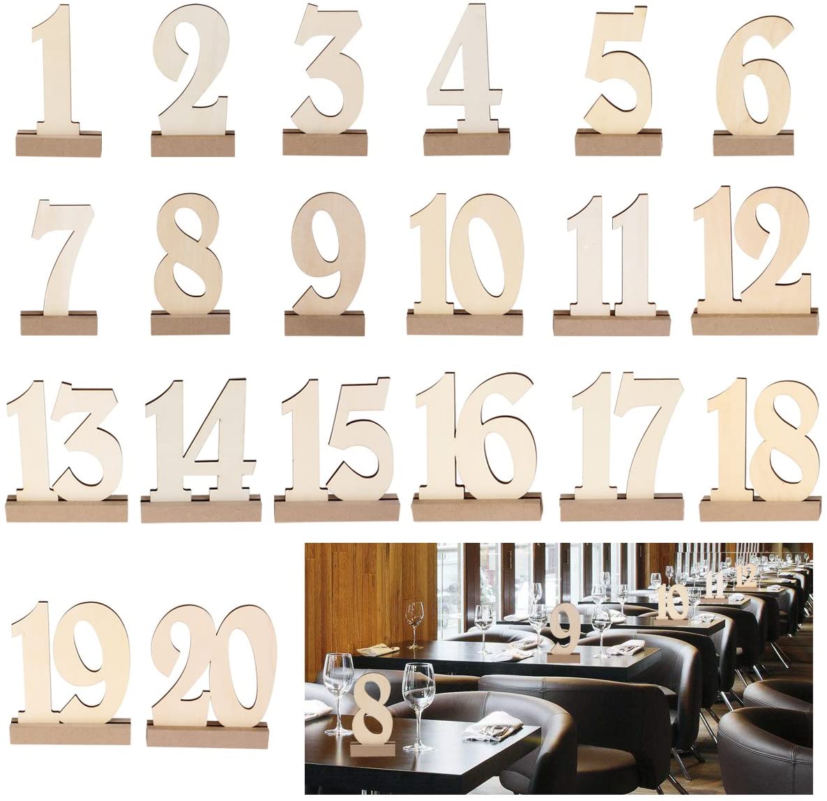 7: ROSENICE 20pcs 1-20 Wooden Wedding Table Number Holders