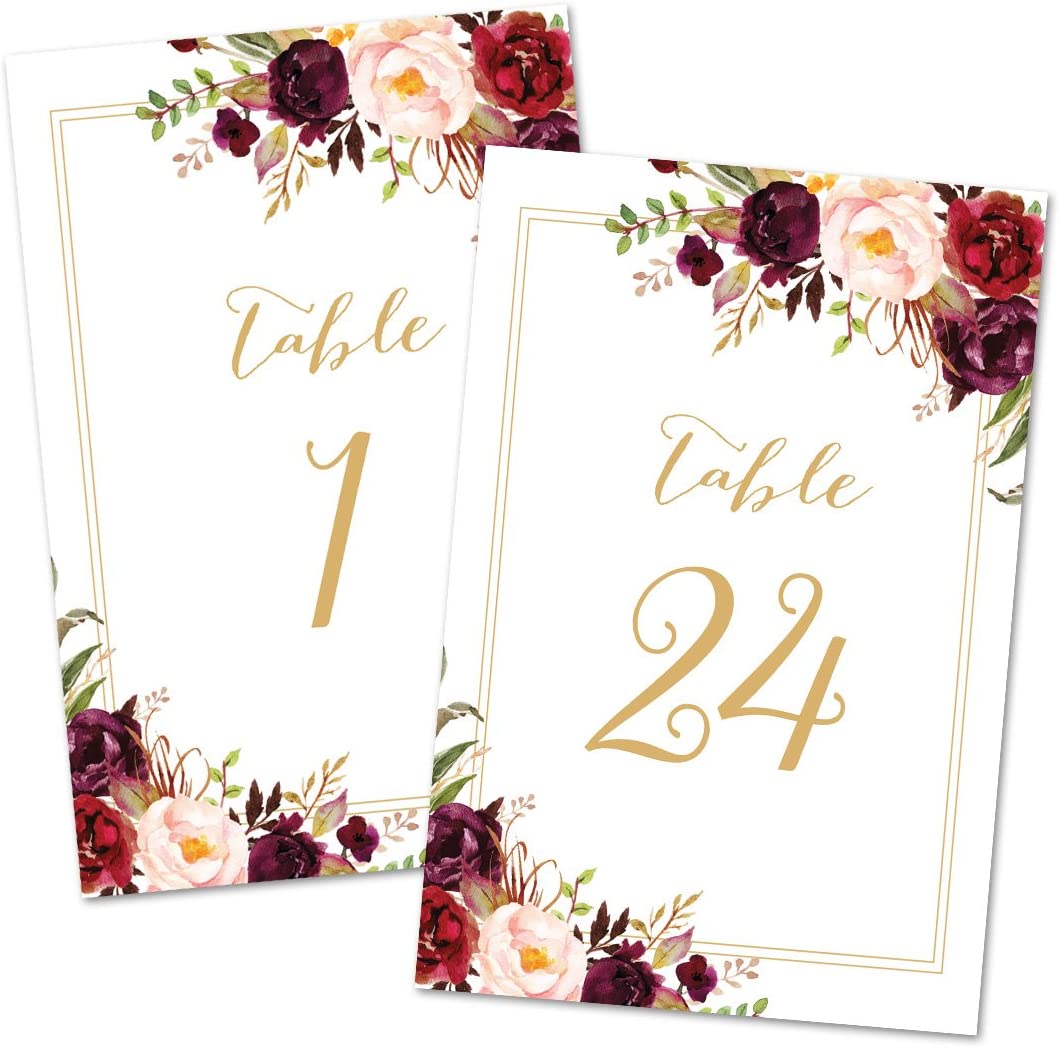 8: InvitationHouse Bold Floral Table Number Cards 1-24 - Double-Sided 4x6 (Gold)