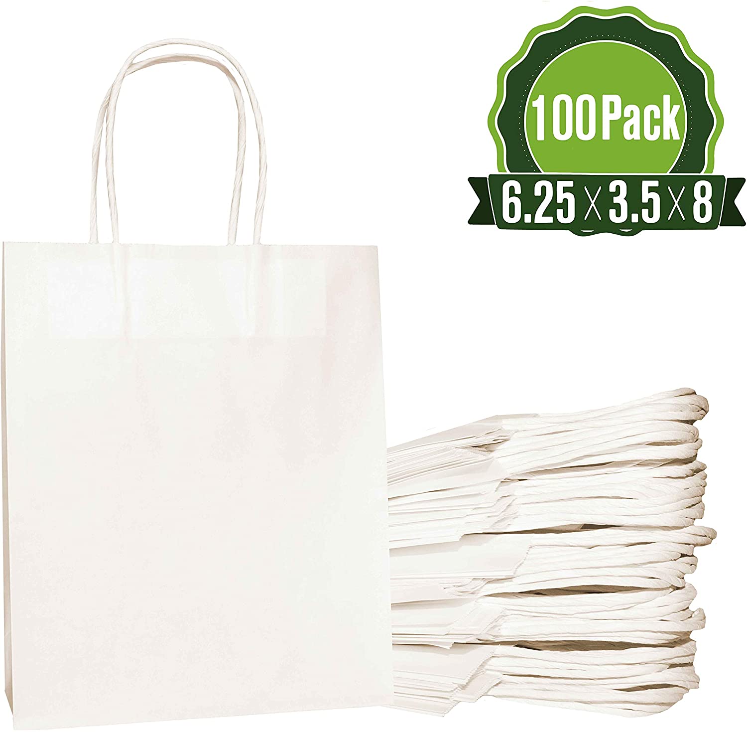 8. White Kraft Paper Gift Bags Bulk with Handles