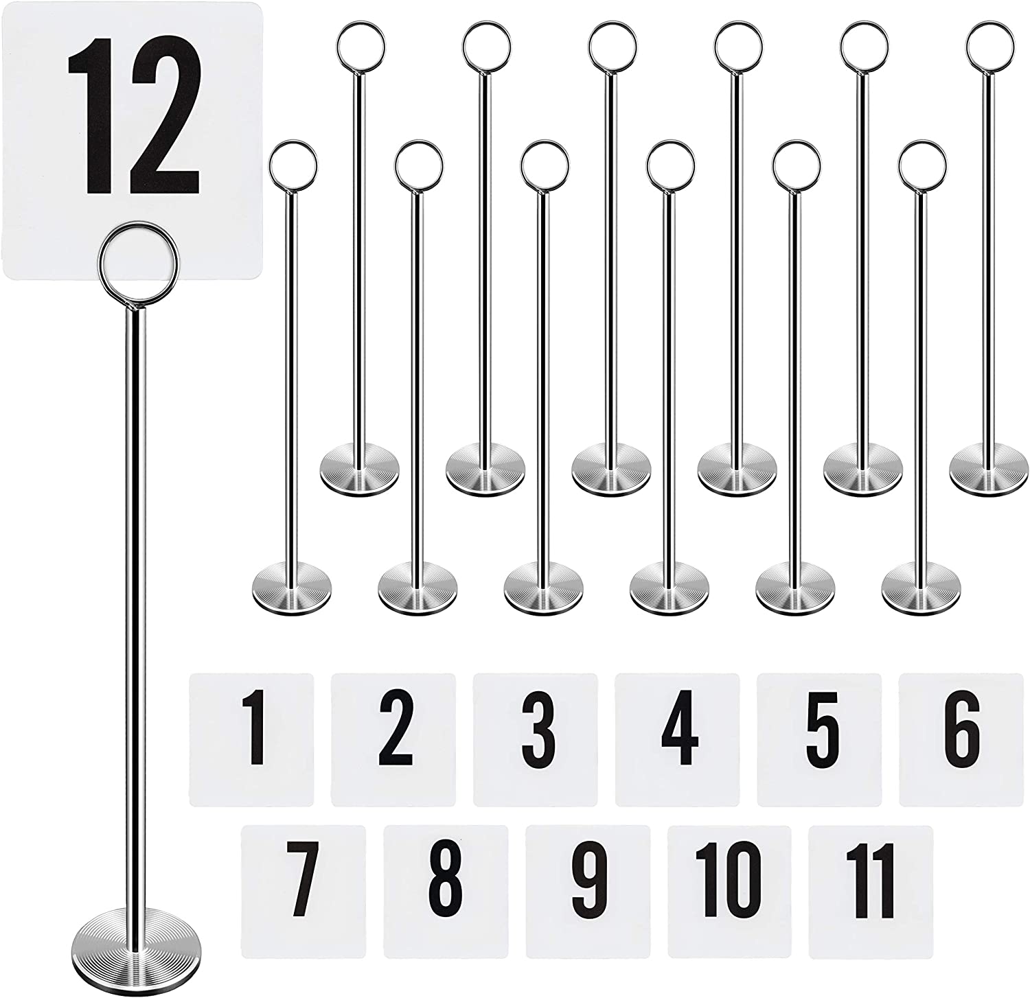 3: MODERN LIFE DECOR 12 Inch Table Number Stands (12 Pack) Sturdy Chrome Place Card Holder