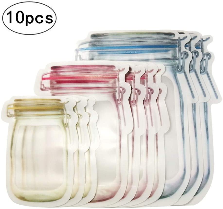10. Mason Jar Bottles Bags, Reusable Food Saver Storage Bags Snacks Zipper Sealed Bags Fresh Bags (10PCS)