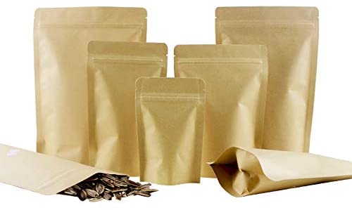 7. Reusable Kraft Zip Lock Stand Up Food Storage Bags, Pouches with Zipper Foil Lined, Used as snack bags or party bags 50PCS (5.9×8.3inches/15×21cm) 