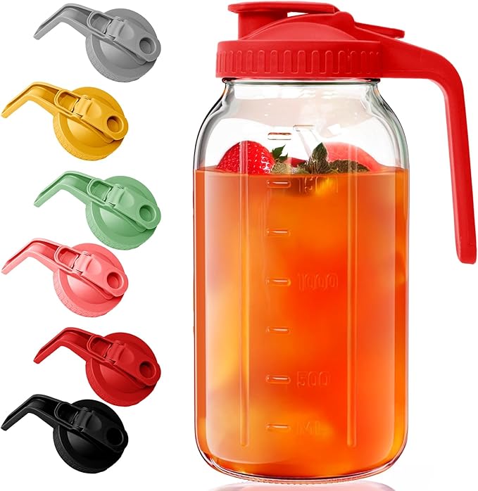 5. AsstarJTK Glass Mason Jar Pitcher - 64 oz Wide Mouth Jug