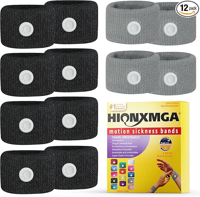 4. HIONXMGA Motion Sickness Bands (6 Pairs)