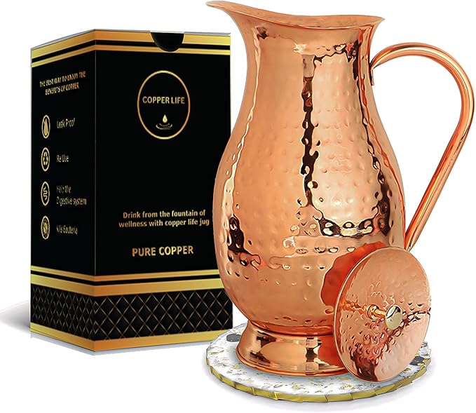 5. Handmade Hammered Uncoated Copper Pitcher with Tongue Scraper