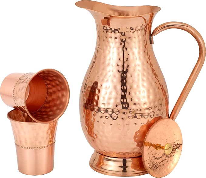 4. Pure Copper Pitcher Large (70 oz) with 2 Stylish Tumblers