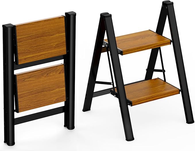 6. HBTower 2 Step Ladder – BlackWoodgrain Aluminum Design